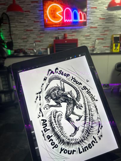 Aliens tattoo design, work in progress