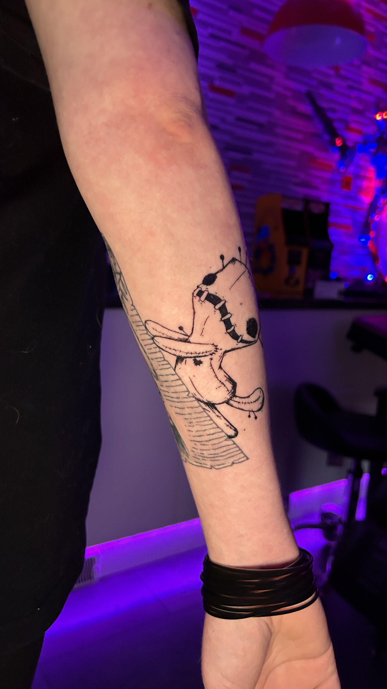 Happy Sack line work tattoo