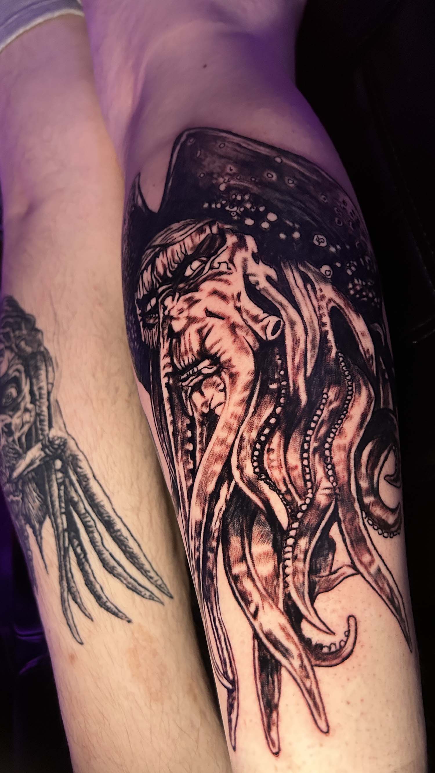 Davey Jones calf tattoo